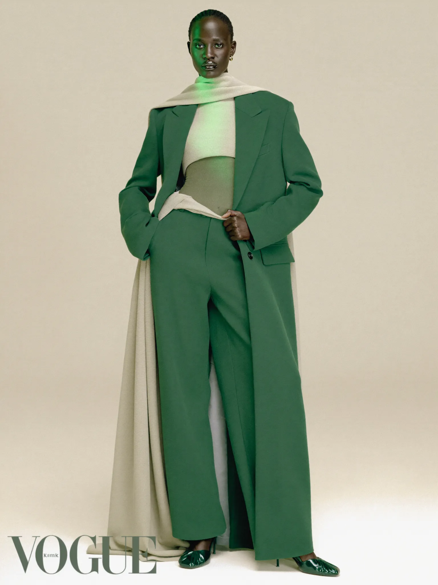 Sage and cream editorial outfit